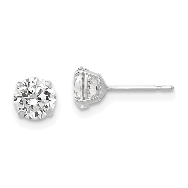 14K White Gold 5mm Round Cubic Zirconia Stud Earrings