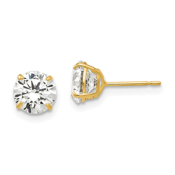 14K Gold 6mm Round Cubic Zirconia Stud Earrings