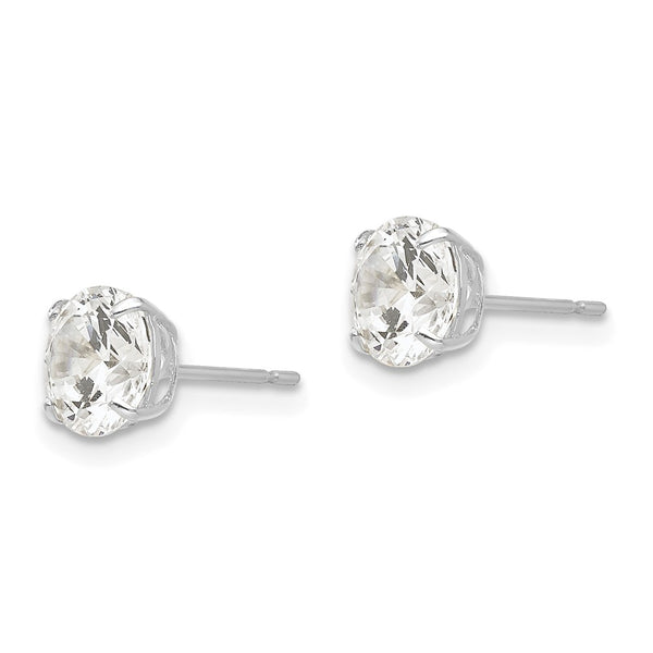 14K White Gold 6mm Round Cubic Zirconia Stud Earrings