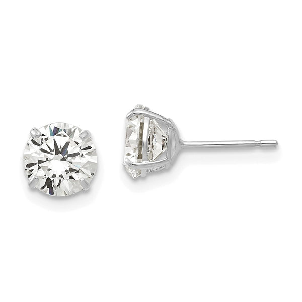 14K White Gold 6mm Round Cubic Zirconia Stud Earrings