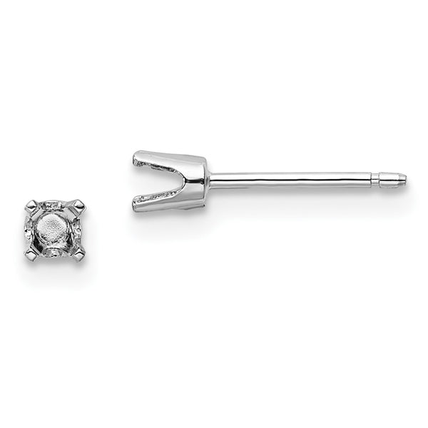 14K White Gold 2.75mm Round Stud Earring Settings