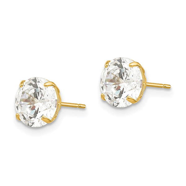 14K Gold 7mm Round Cubic Zirconia Stud Earrings