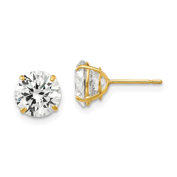 14K Gold 7mm Round Cubic Zirconia Stud Earrings