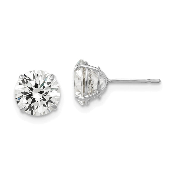 14K White Gold 7mm Round CZ Stud Earrings