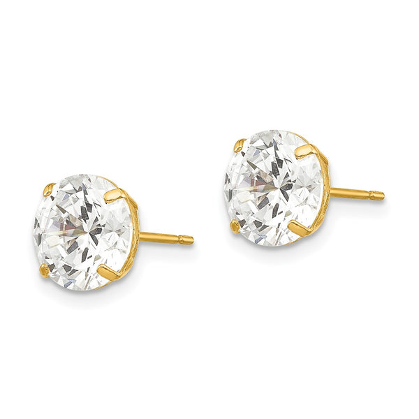 14K Gold 8mm Round Cubic Zirconia Stud Earrings