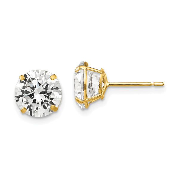 14K Gold 8mm Round Cubic Zirconia Stud Earrings