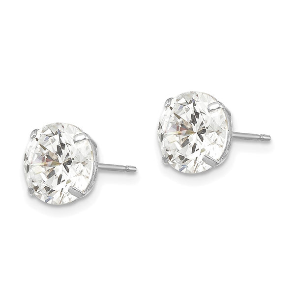 14K White Gold 8mm Round Cubic Zirconia Stud Earrings