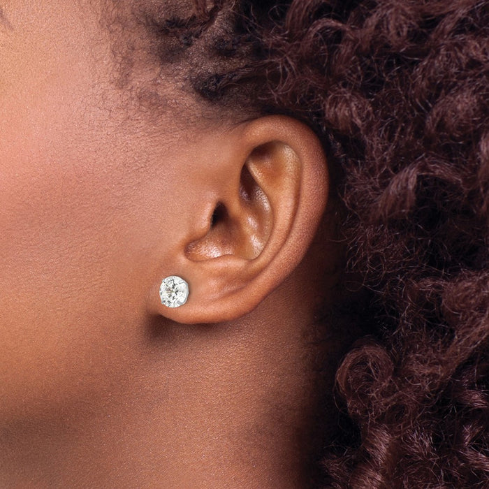 Buy Stylish 14K White Gold 8mm Round Cubic Zirconia Stud Earrings - Affordable Luxury-3