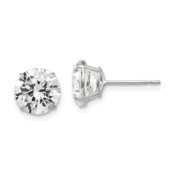14K White Gold 8mm Round Cubic Zirconia Stud Earrings