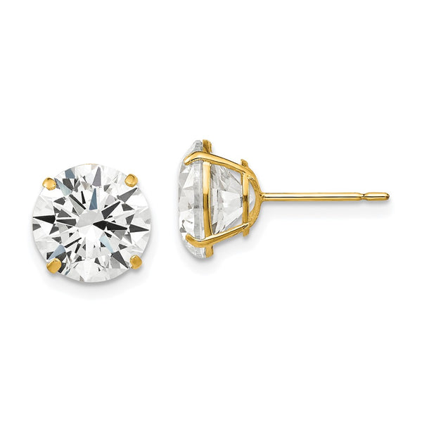 14K Gold 9mm Round Cubic Zirconia Stud Earrings at Great