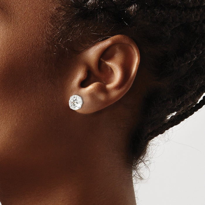 Shop Stylish 14K White Gold 9mm Round Cubic Zirconia Stud Earrings - Luxury Value!-3