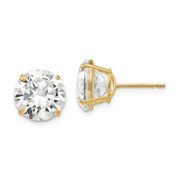 14K Gold 10mm Round Cubic Zirconia Stud Earrings