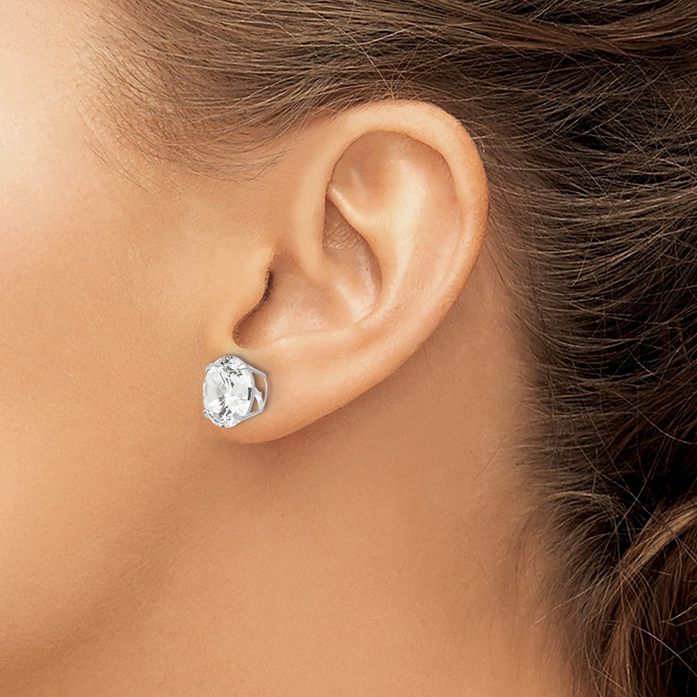Designer 14K White Gold 10mm Round Cubic Zirconia Stud Earrings - Affordable Luxury