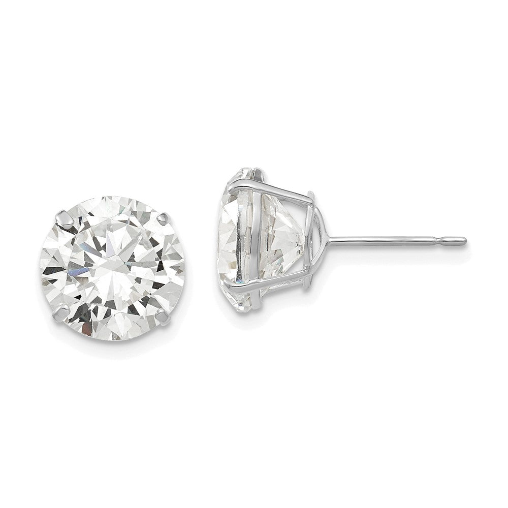 Designer 14K White Gold 10mm Round Cubic Zirconia Stud Earrings - Affordable Luxury