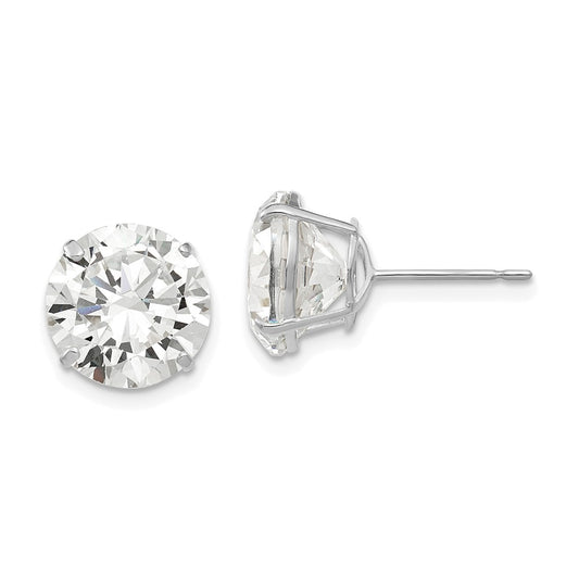 Designer 14K White Gold 10mm Round Cubic Zirconia Stud Earrings - Affordable Luxury