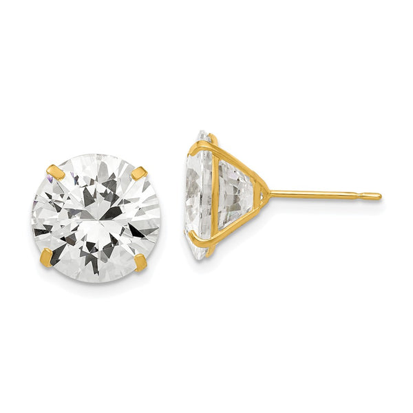 14K Gold 11mm Round Cubic Zirconia Stud Earrings