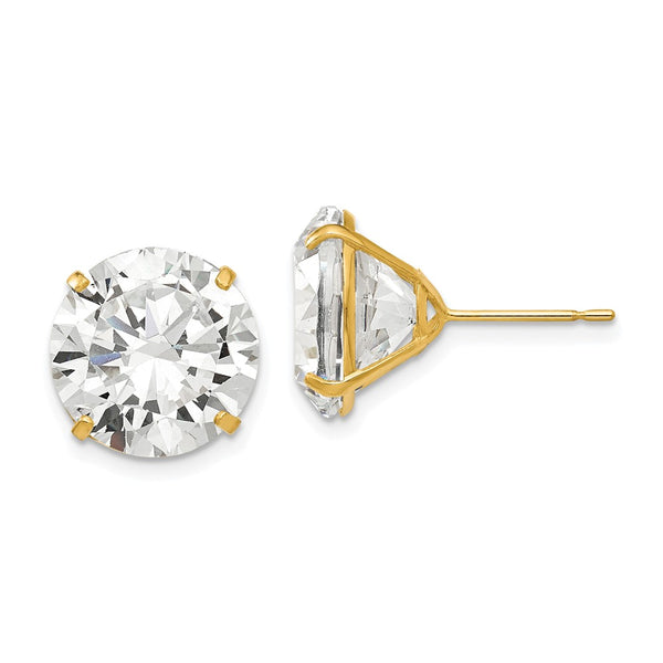 12mm Round Cubic Zirconia Stud Earrings in 14K Gold