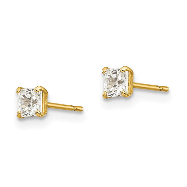 14K Gold 3mm Square CZ Stud Earrings