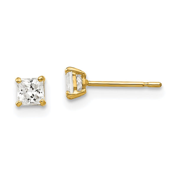 14K Gold 3mm Square CZ Stud Earrings