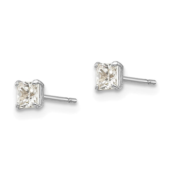 14K White Gold 3mm Square Cubic Zirconia Stud Earrings