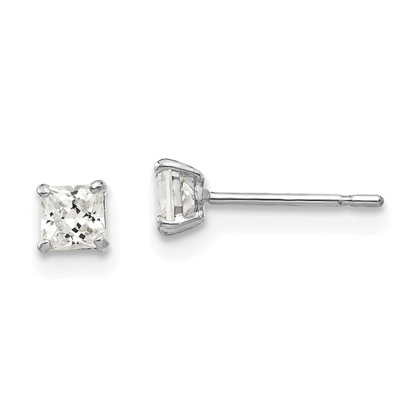 14K White Gold 3mm Square Cubic Zirconia Stud Earrings