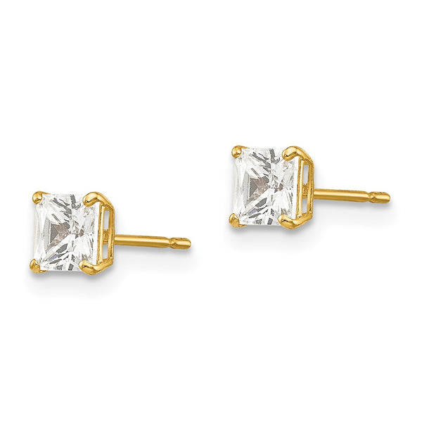 14K Gold 4mm Square CZ Stud Earrings