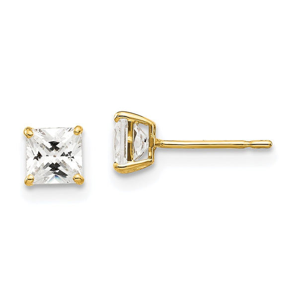 14K Gold 4mm Square CZ Stud Earrings