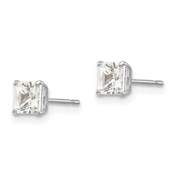 14K White Gold 4mm Square CZ Stud Earrings