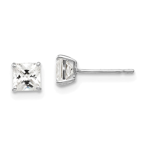 14K White Gold 4mm Square CZ Stud Earrings