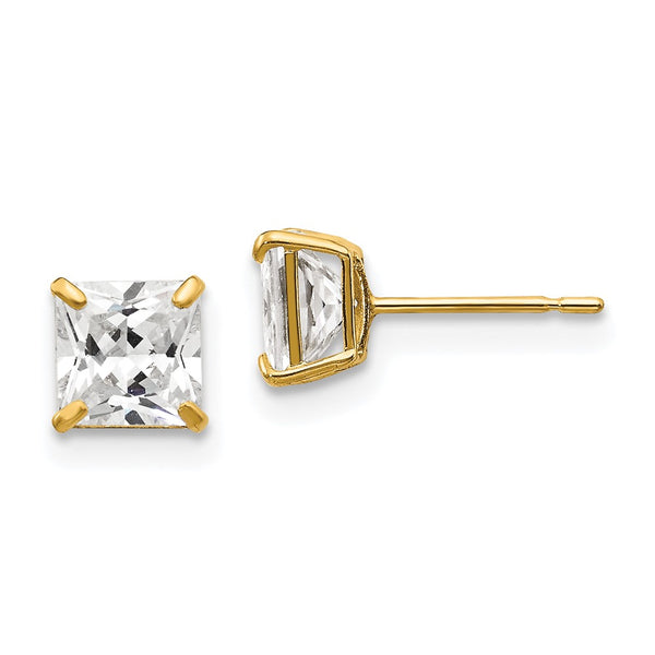 14K Gold 5mm Square CZ Stud Earrings