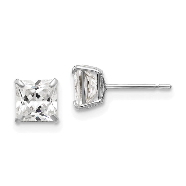 14K White Gold 5mm Square CZ Stud Earrings