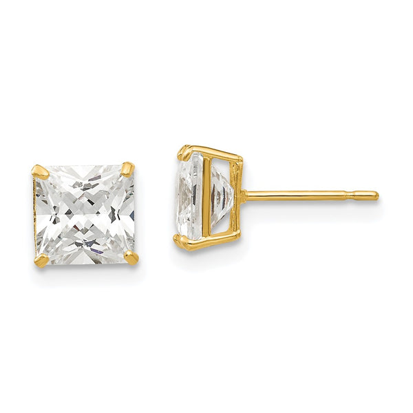 14K Gold 6mm Square CZ Stud Earrings