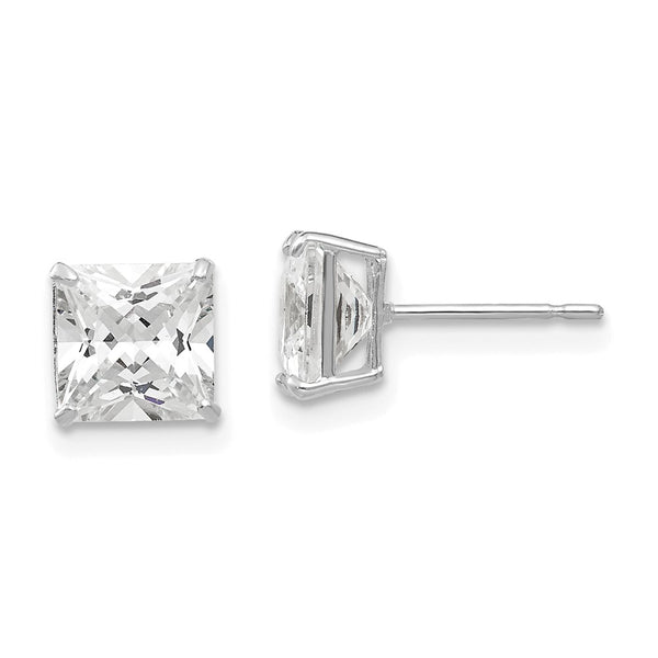 14K White Gold 6mm Square CZ Stud Earrings