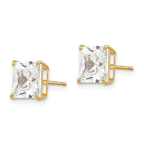 14K Gold 7mm Square CZ Stud Earrings