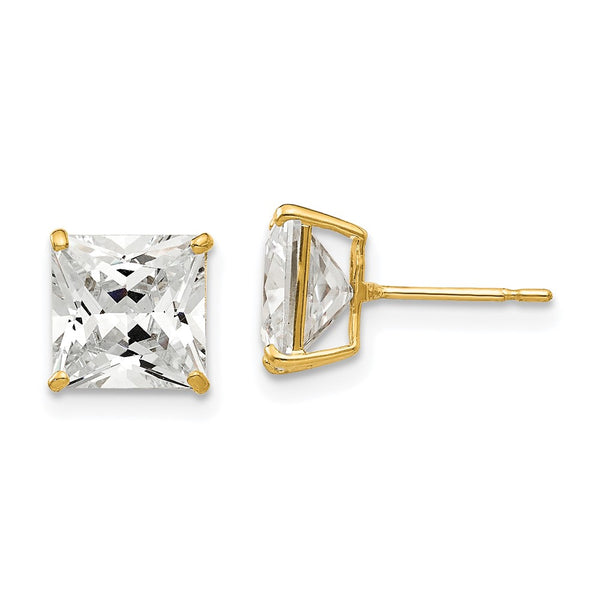 14K Gold 7mm Square CZ Stud Earrings