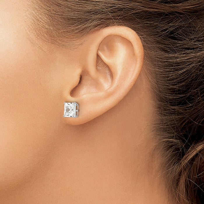Buy Stylish 14K White Gold 7mm Square Cubic Zirconia Stud Earrings-3