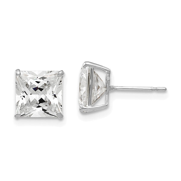 14K White Gold 7mm Square Cubic Zirconia Stud Earrings