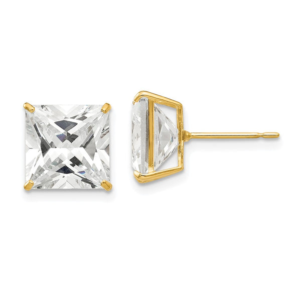 14K Gold 9mm Square CZ Stud Earrings