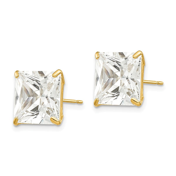14K Gold 10mm Square CZ Stud Earrings