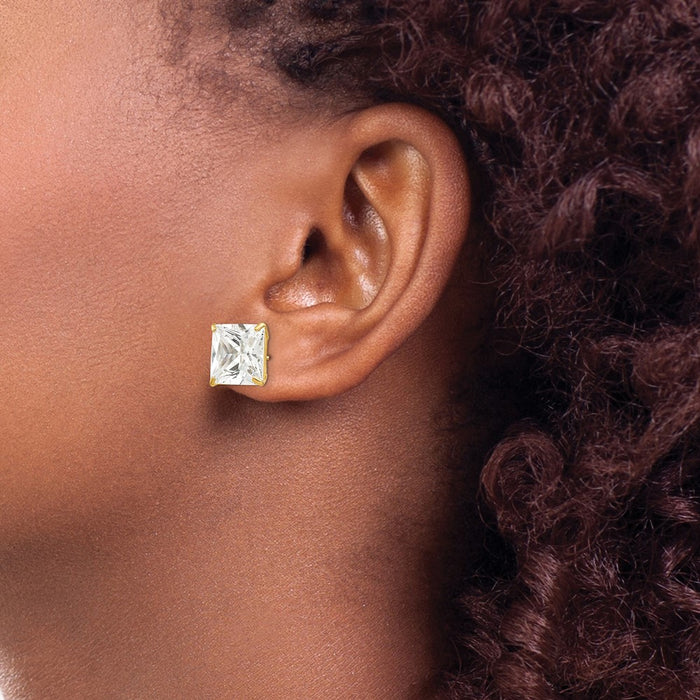 Shop 14K Gold 10mm Square CZ Stud Earrings - Stylish & Affordable Luxury!-3