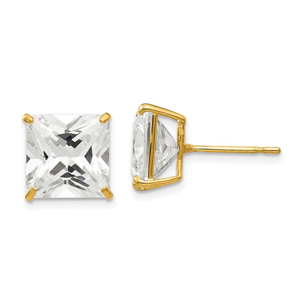 14K Gold 10mm Square CZ Stud Earrings