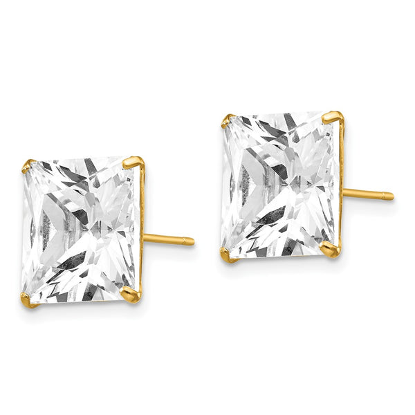14K Gold 11mm Square CZ Stud Earrings