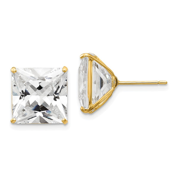 14K Gold 11mm Square CZ Stud Earrings