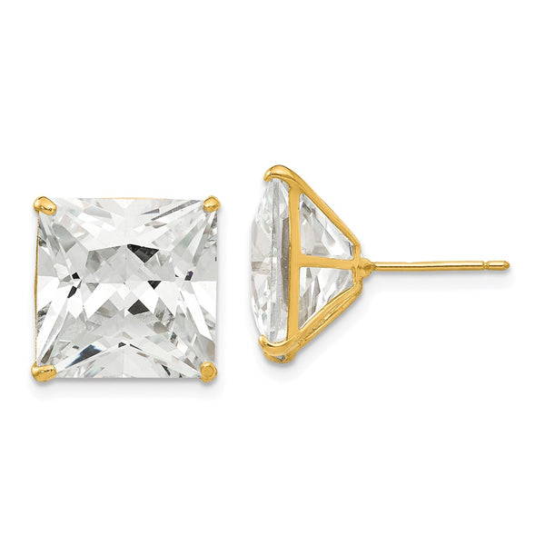 14K Gold 12mm Square CZ Stud Earrings