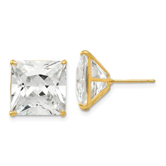 Shop 14K Gold 12mm Square CZ Stud Earrings - Stylish & Affordable Luxury!