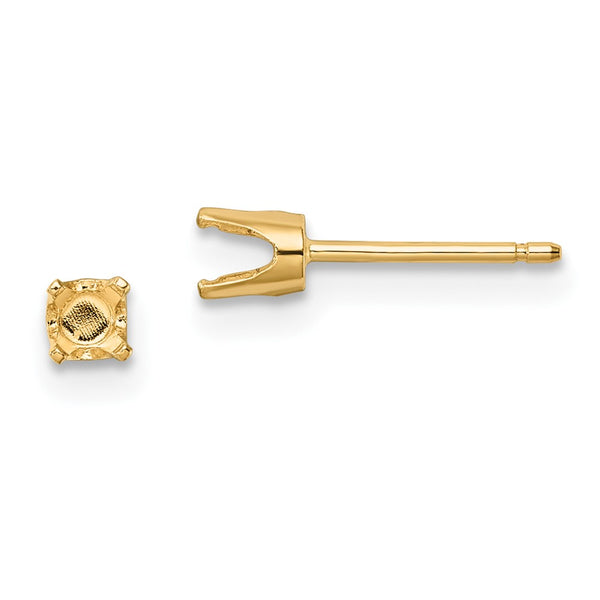 14K Gold 3.5mm Round Stud Earring Mountings
