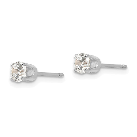 High-Quality 14K White Gold 4mm CZ Stud Earrings - Stylish Luxury Jewelry