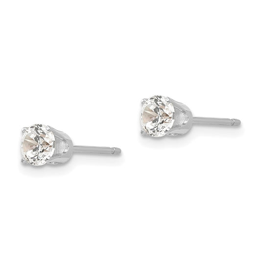 High-Quality 14K White Gold 4.25mm CZ Stud Earrings - Affordable Luxury Style
