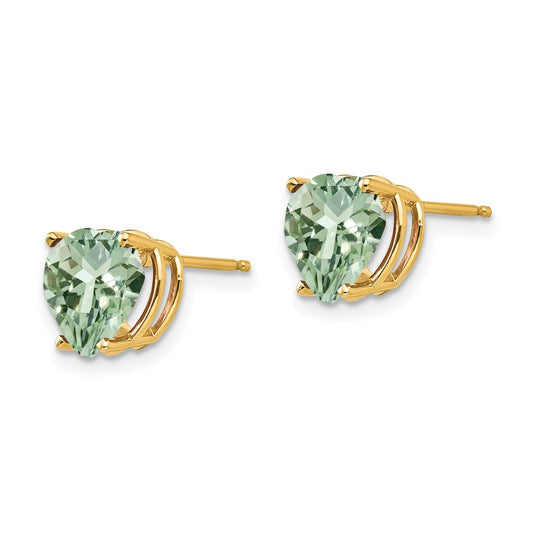 Buy 14K Gold 8mm Heart-Shaped Green Quartz Earrings - Stylish Luxury Value!