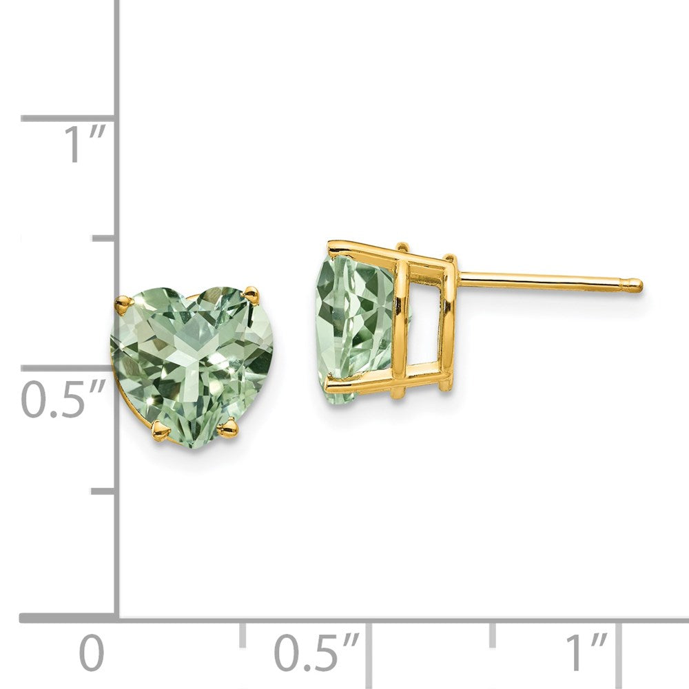 Buy 14K Gold 8mm Heart-Shaped Green Quartz Earrings - Stylish Luxury Value!